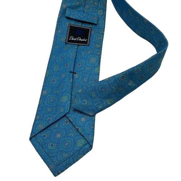 DAVID DONAHUE Blue Geometric Silk LUXURY Tie HANDMADE USA - Picture 2 of 4